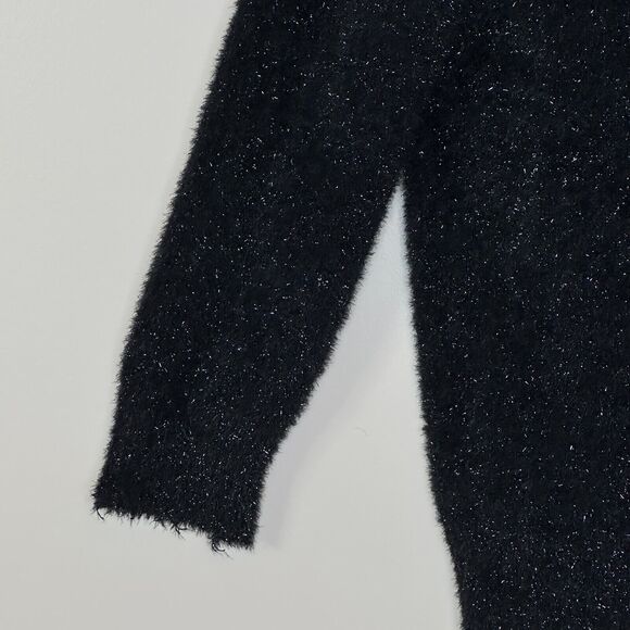 Sandrine Rose Eyelash Metallic Sparkle Sweater Black Women Large NWT Super Soft - Picture 5 of 11